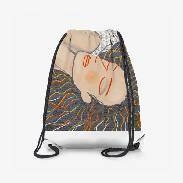 Рюкзак «Голова лежащей девушки с распущенными волосами в серо-бежевых тонах»