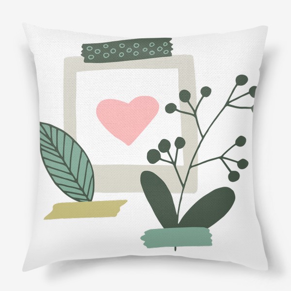 Подушка «абстрактный коллаж с растениями и сердцем в стиле скрапбукинг»
