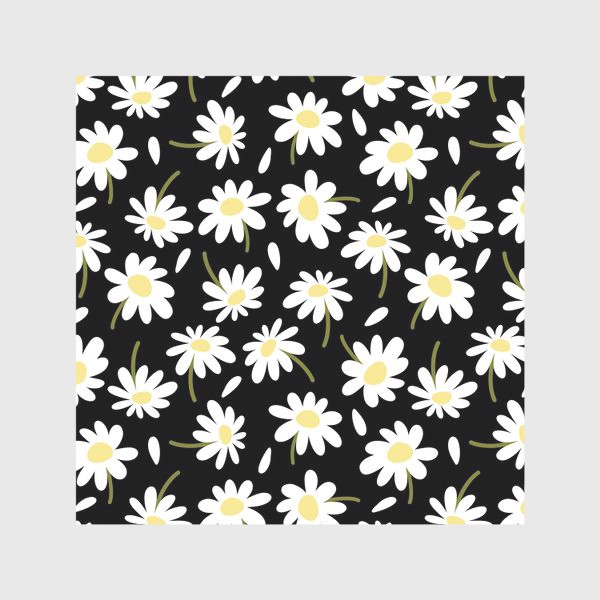 Скатерть «Ромашки на черном фоне или белые крупные цветы Принт с ромашками»