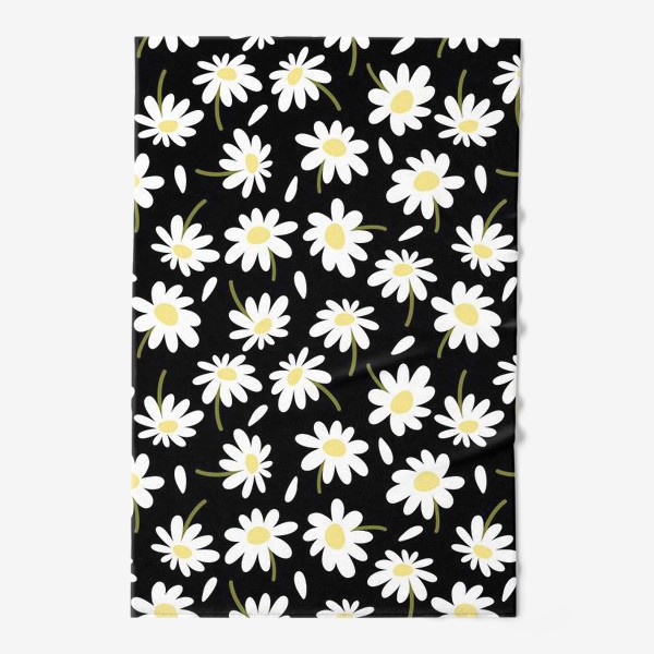 Полотенце «Ромашки на черном фоне или белые крупные цветы Принт с ромашками»