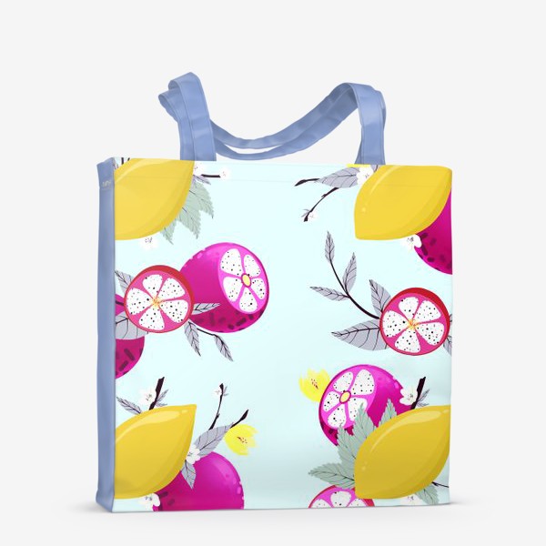 Сумка-шоппер «Яркий фруктово-цветочный паттерн на голубом фоне»