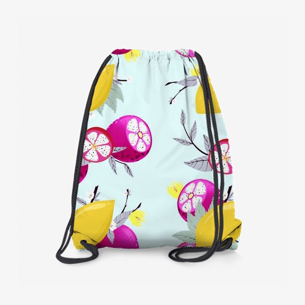 Рюкзак «Яркий фруктово-цветочный паттерн на голубом фоне»