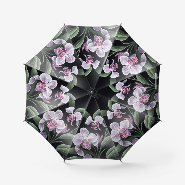 Зонт «Розовые орхидеи на чёрном фоне»