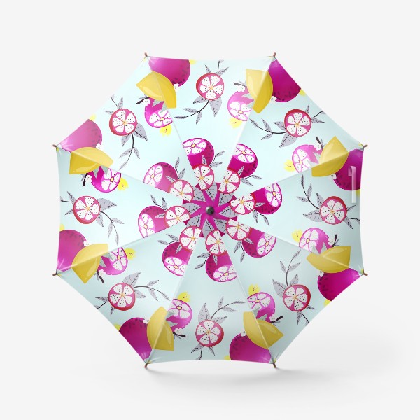 Зонт «Яркий фруктово-цветочный паттерн на голубом фоне»
