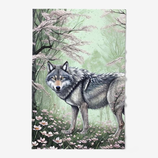 Полотенце «Серый волк в цветущем лесу»