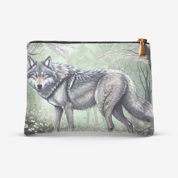 Косметичка «Серый волк в цветущем лесу»
