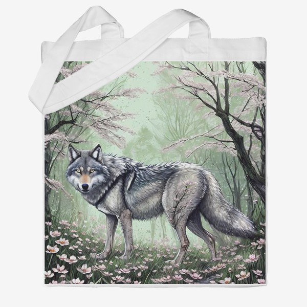 Сумка хб «Серый волк в цветущем лесу»