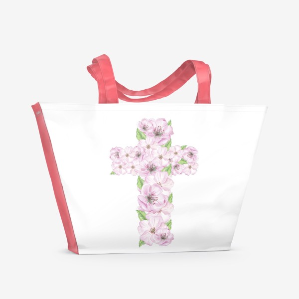 Пляжная сумка &laquo;Крест, цветы вишни&raquo;