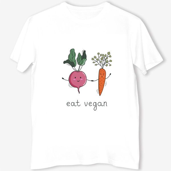 Футболка «Eat vegan. Принт с милыми овощами в дудл стиле»
