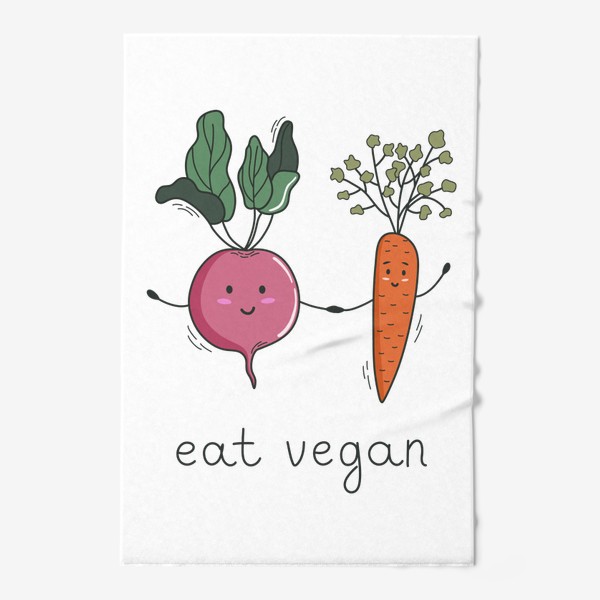 Полотенце «Eat vegan. Принт с милыми овощами в дудл стиле»