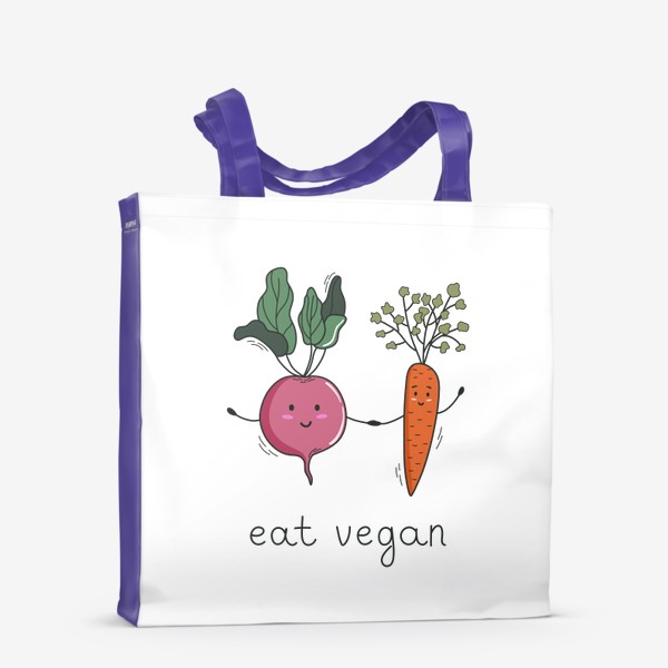 Сумка-шоппер &laquo;Eat vegan. Принт с милыми овощами в дудл стиле&raquo;
