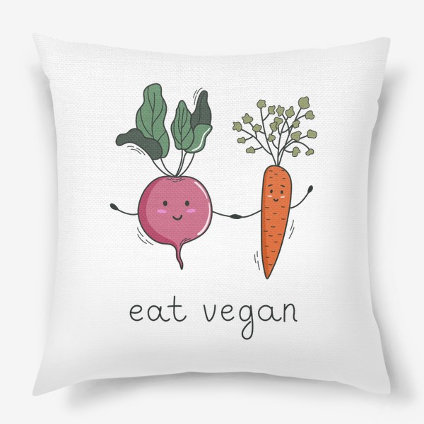 Подушка «Eat vegan. Принт с милыми овощами в дудл стиле»