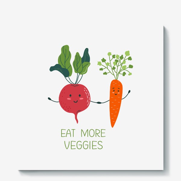 Холст &laquo;Eat more veggies. Принт с милыми овощами. Концепция здорового образа жизни&raquo;