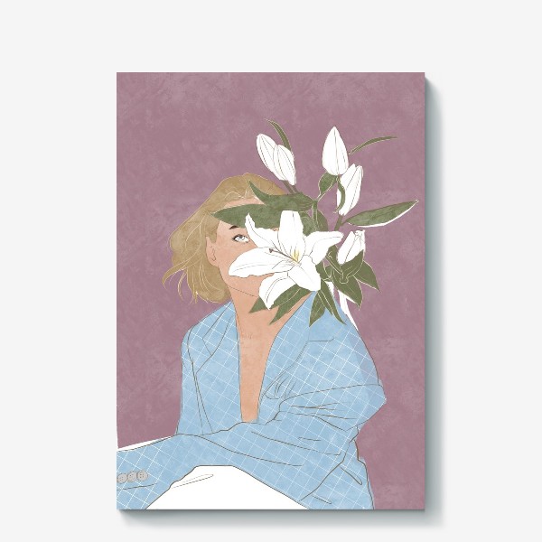 Холст &laquo;Девушка, весна, мода, цветы, лилии&raquo;