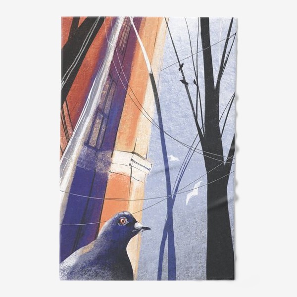 Полотенце «Городская иллюстрация, архитектурная зарисовка пастелью, птица голубь, скетч»