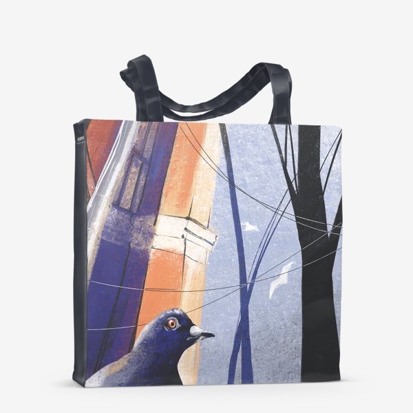 Сумка-шоппер «Городская иллюстрация, архитектурная зарисовка пастелью, птица голубь, скетч»