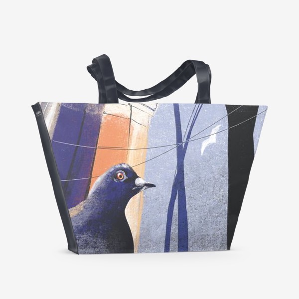 Пляжная сумка «Городская иллюстрация, архитектурная зарисовка пастелью, птица голубь, скетч»