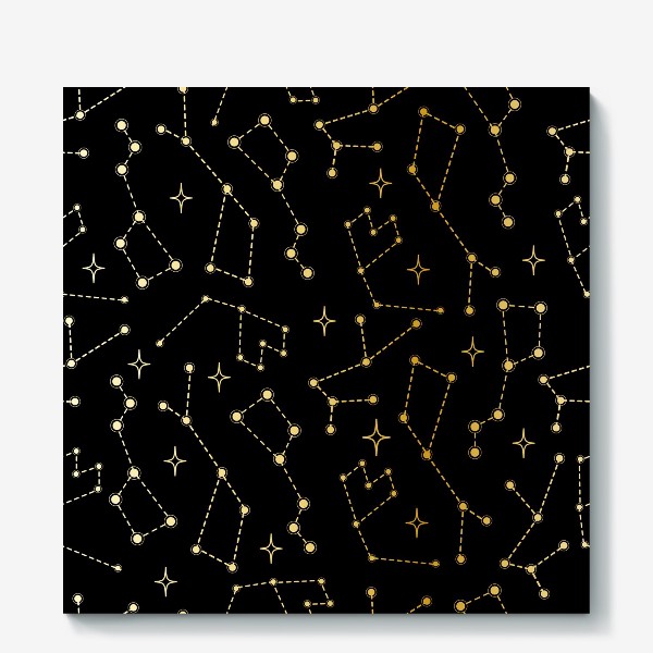 Холст &laquo;Паттерн золотые сияющие созвездия на черном фоне&raquo;