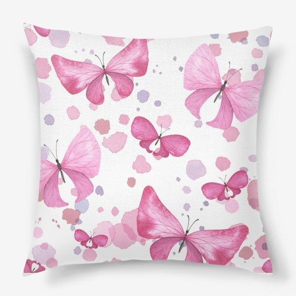 Подушка «Бабочки розовые акварельные. Паттерн, орнамент, узор»