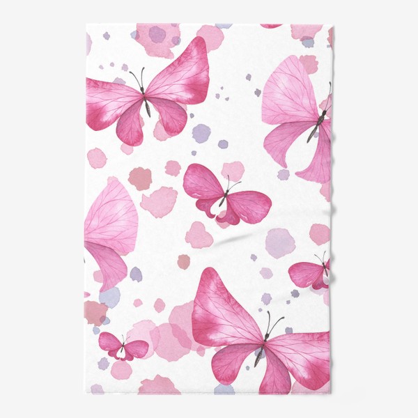 Полотенце «Бабочки розовые акварельные. Паттерн, орнамент, узор»