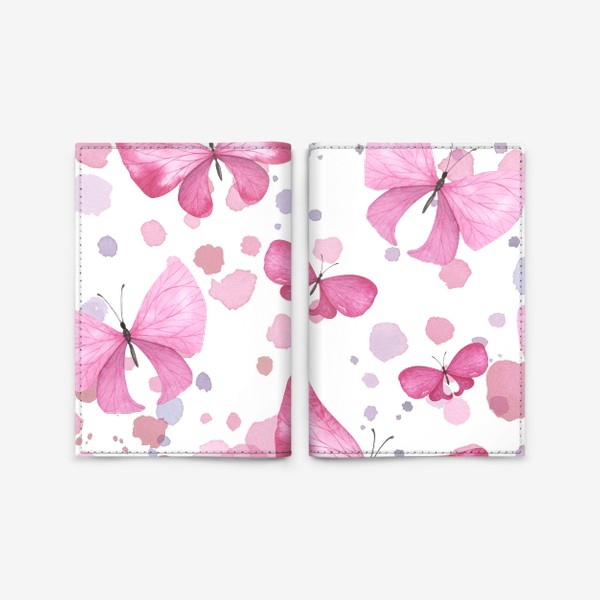 Обложка для паспорта «Бабочки розовые акварельные. Паттерн, орнамент, узор»