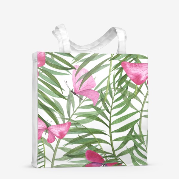 Сумка-шоппер «Тропические бабочки в пальмовых листьях. Паттерн, узор, орнамент»