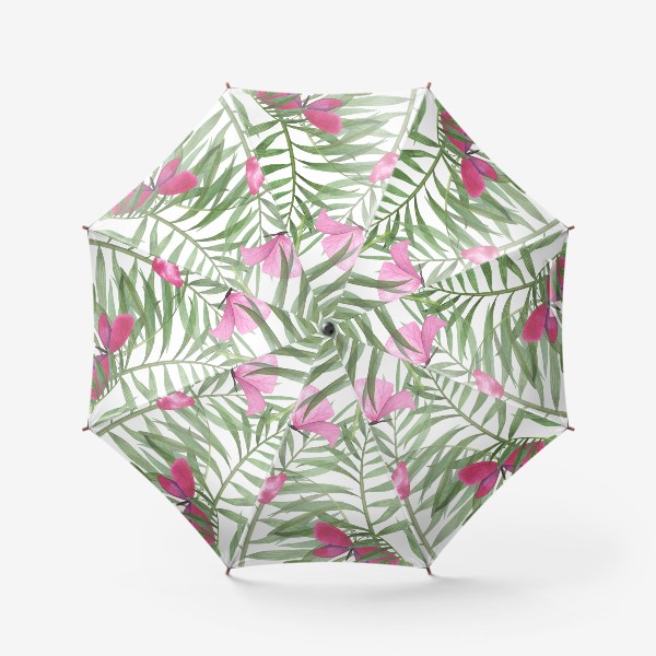 Зонт «Тропические бабочки в пальмовых листьях. Паттерн, узор, орнамент»
