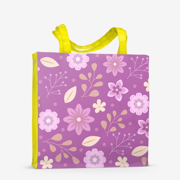 Сумка-шоппер «Милый векторный паттерн желтые и розовые цветы и листья на фиолетовом фоне»
