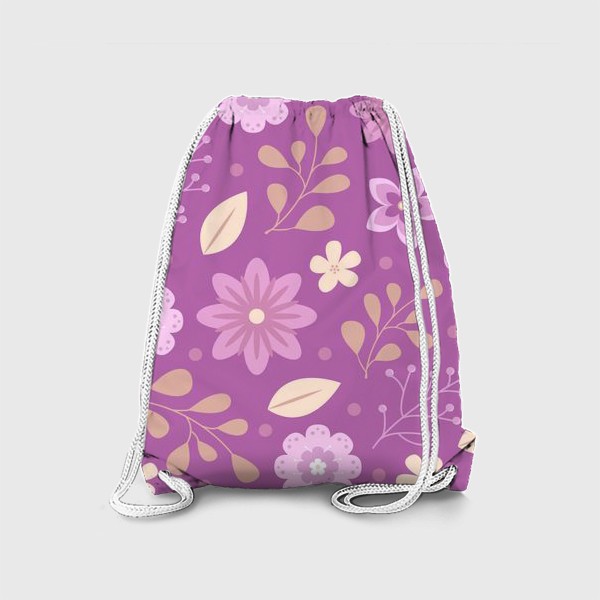 Рюкзак «Милый векторный паттерн желтые и розовые цветы и листья на фиолетовом фоне»