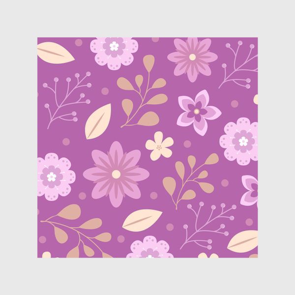 Шторы «Милый векторный паттерн желтые и розовые цветы и листья на фиолетовом фоне»