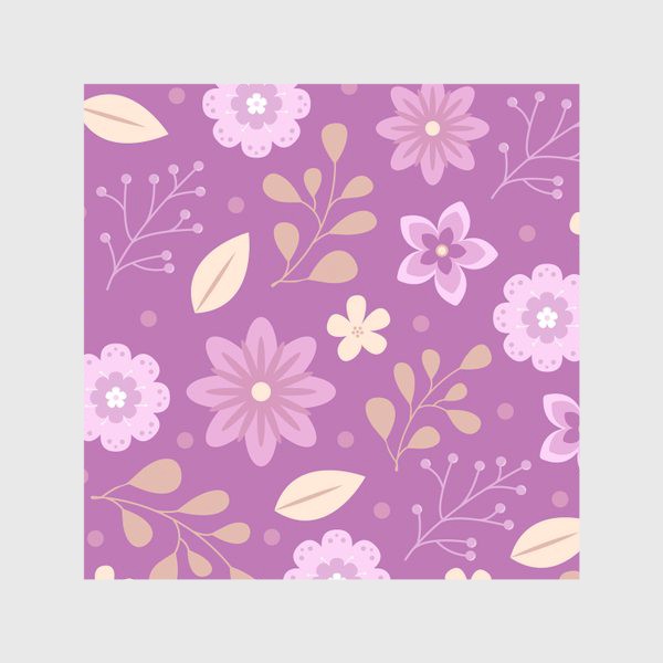Скатерть «Милый векторный паттерн желтые и розовые цветы и листья на фиолетовом фоне»
