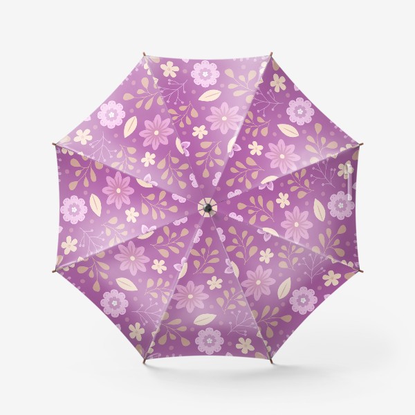 Зонт &laquo;Милый векторный паттерн желтые и розовые цветы и листья на фиолетовом фоне&raquo;
