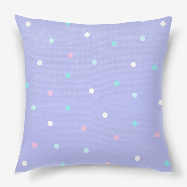 Подушка «Милый светлый волшебный принт в точку, розовые белые и голубые кружки на фиолетовом фоне»