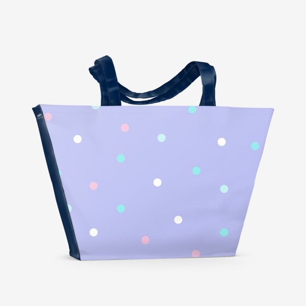 Пляжная сумка &laquo;Милый светлый волшебный принт в точку, розовые белые и голубые кружки на фиолетовом фоне&raquo;