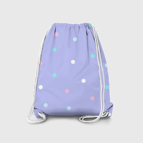 Рюкзак «Милый светлый волшебный принт в точку, розовые белые и голубые кружки на фиолетовом фоне»