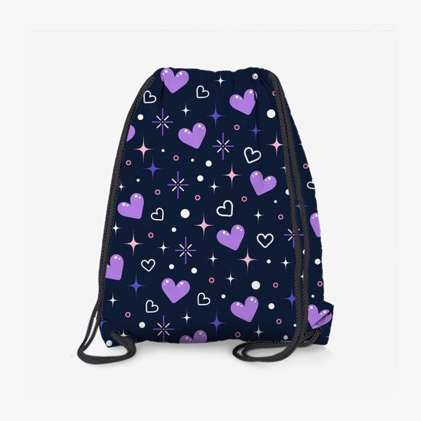 Рюкзак «Космический принт с сердечками и звездами на темном фоне»