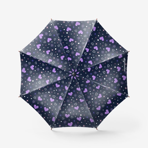 Зонт «Космический принт с сердечками и звездами на темном фоне»