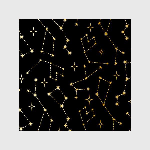 Шторы «Паттерн золотые сияющие созвездия на черном фоне»