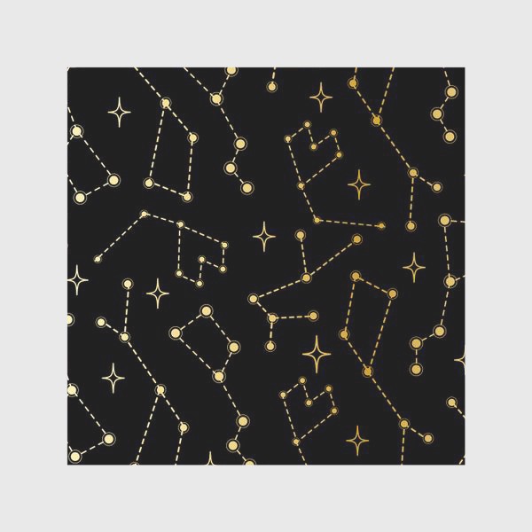 Скатерть «Паттерн золотые сияющие созвездия на черном фоне»