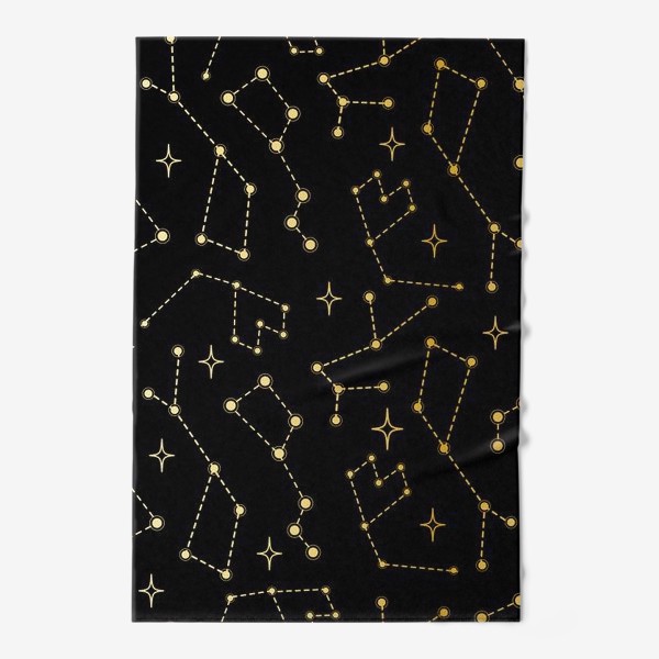 Полотенце «Паттерн золотые сияющие созвездия на черном фоне»