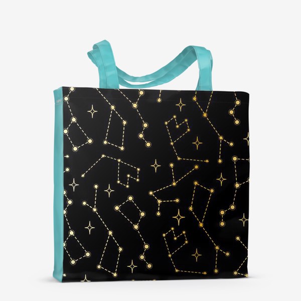 Сумка-шоппер «Паттерн золотые сияющие созвездия на черном фоне»