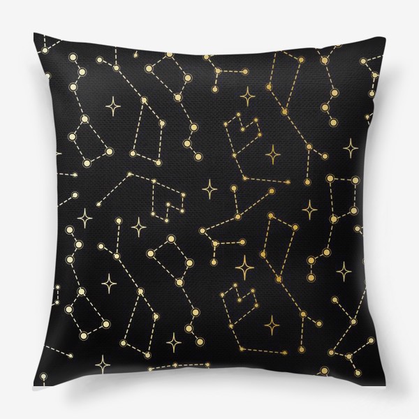 Подушка «Паттерн золотые сияющие созвездия на черном фоне»