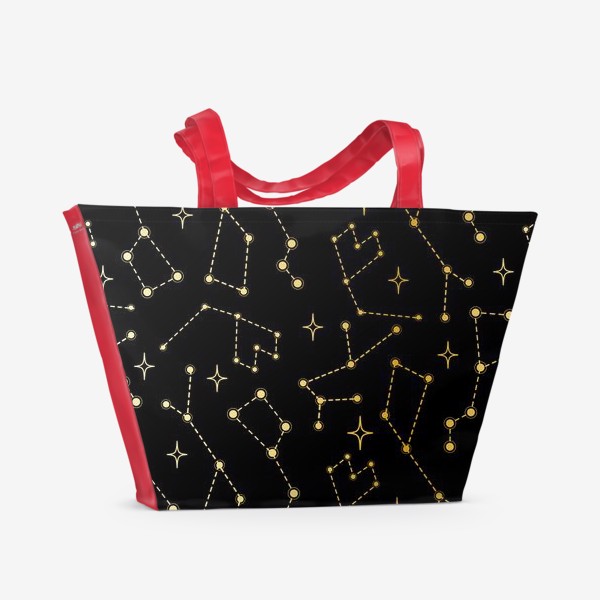 Пляжная сумка «Паттерн золотые сияющие созвездия на черном фоне»