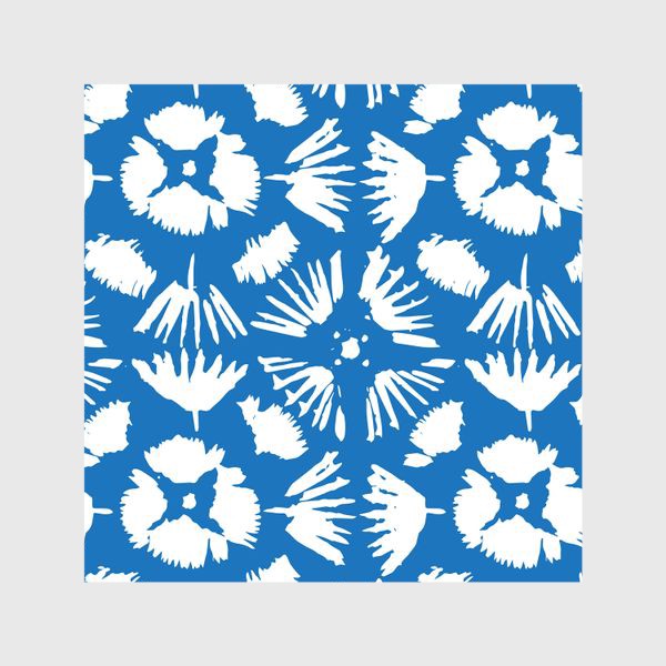 Шторы «Голубой узор в стиле Бохо с белыми австрактными цветами »