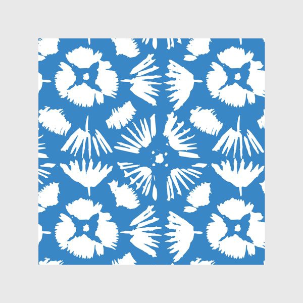 Скатерть «Голубой узор в стиле Бохо с белыми австрактными цветами »
