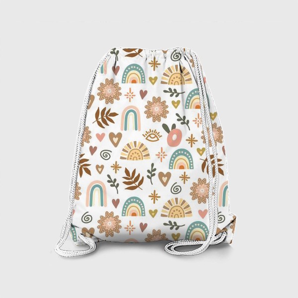 Рюкзак «Милый пестрый светлый принт в стиле бохо на белом фоне»