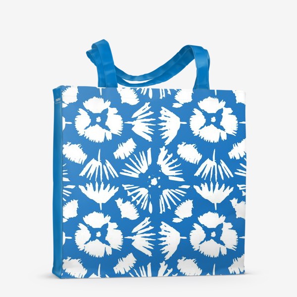 Сумка-шоппер &laquo;Голубой узор в стиле Бохо с белыми австрактными цветами &raquo;