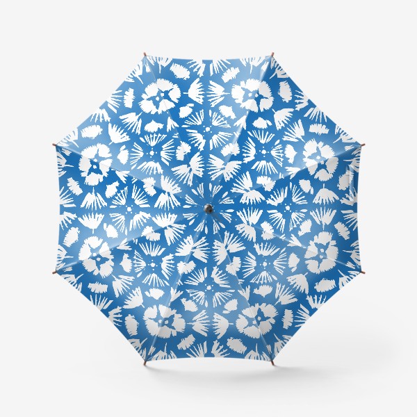 Зонт &laquo;Голубой узор в стиле Бохо с белыми австрактными цветами &raquo;