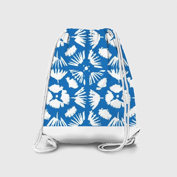 Рюкзак «Голубой узор в стиле Бохо с белыми австрактными цветами »