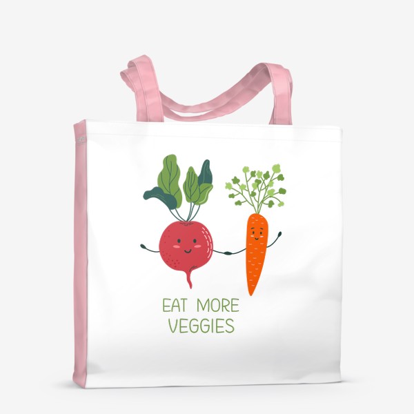 Сумка-шоппер «Eat more veggies. Принт с милыми овощами. Концепция здорового образа жизни»